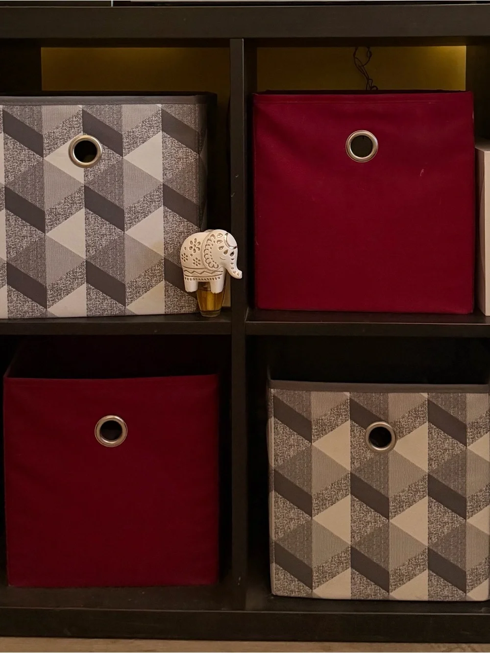 Collapsible Fabric Storage Bin - Burgundy and Gray Pattern